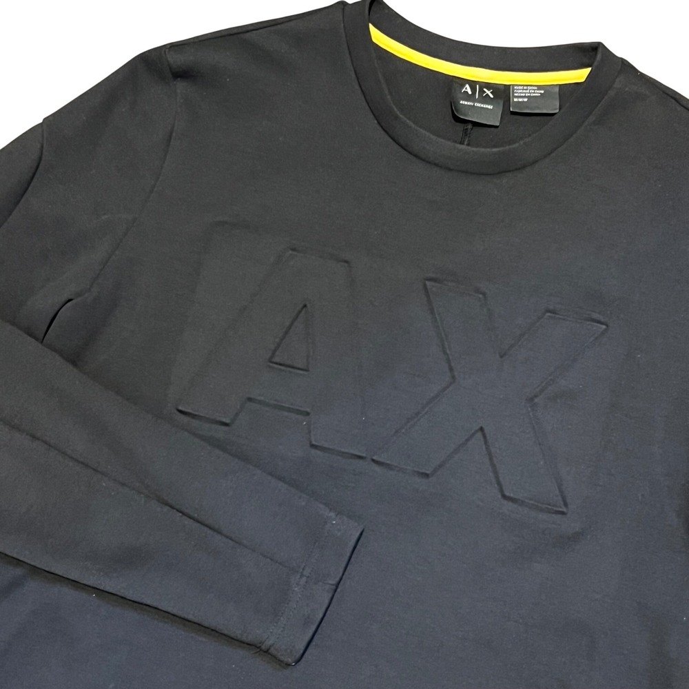 Armani Exchange A|X Embossed AX Logo Black Mens Pullover Sweatshirt Casual Med